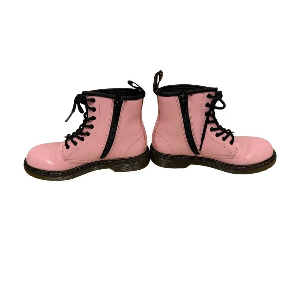 Dr Martens Pink Patent Leather Combat Boots Kids Size‎ 4 US 36 EU Side Zip